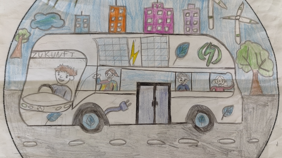 Kinderkunst unserer Schule fährt durch Leverkusen